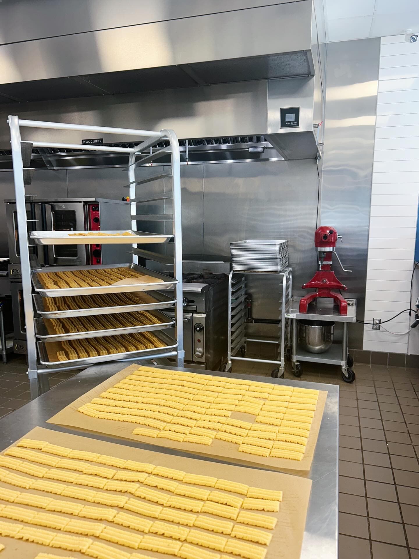 Trays of cheese straws ready for the oven